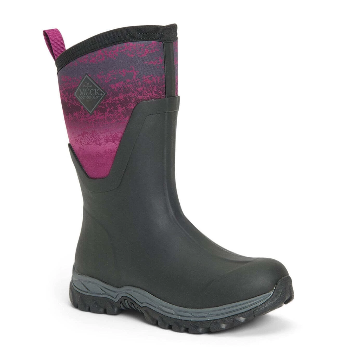 Muck Boots Unisex Arctic Sport Mid Pull On Wellies (Black/Magenta) 1 Muck Boots Unisex Arctic Sport Mid Pull On Wellies (Black/Magenta)